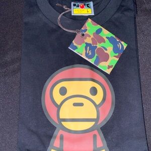 Bape Black Tee with Red and Yellow Ape Design